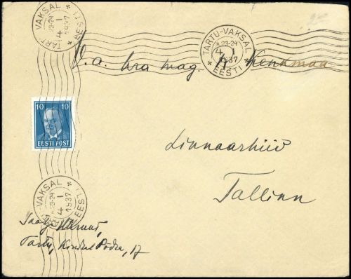 1937, Estland, 117, Brief