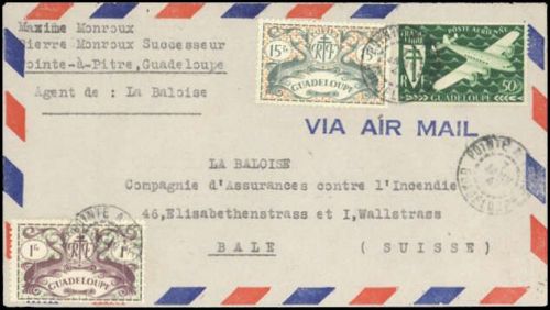 1945, Guadeloupe, 205, 186 u.a., Brief