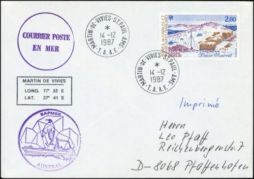 1987, Französische Gebiete in der Antarktis, 225, Brief
