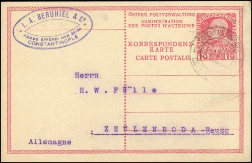 1908, Österreich Post in der Levante, P 28, Brief