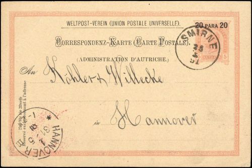 1891, Österreich Post in der Levante, P 10 b, Brief