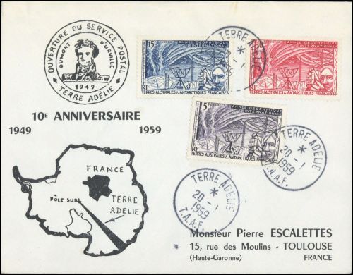 1959, Französische Gebiete in der Antarktis, 10-12, Brief