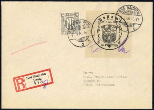 1946, Deutsche Lokalausgabe Bad Nauheim, 4 II PF III, Brief