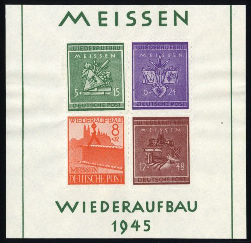 1945, Deutsche Lokalausgabe Meissen, Block 1 Hz, **
