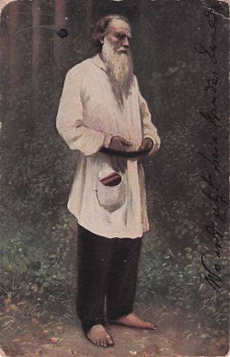„Der Schriftsteller Lew Tolstoi barfüßig“ Russland