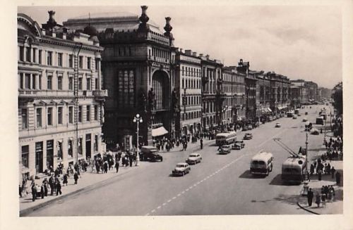 Ansichtskarte Leningrad 1955 Newski-Prospekt Laden Jelissejew UdSSR