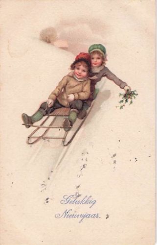 AK / Ansichtskarte Schlitten Schnee Kinder Neujahr Kat. Sport