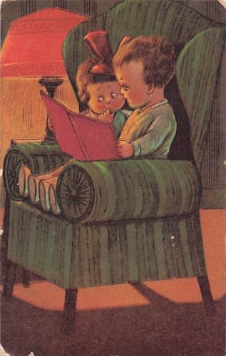 Kinderroman zum Thema „Lesen eines Liebesromans“ (um 1910)