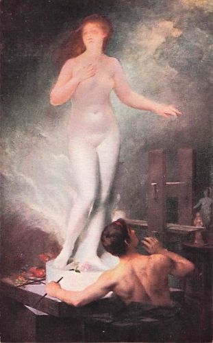 Künstlerkarte: Gemälde MERCIÉ Pygmalion et Galathée Erotik nackt nude 1912