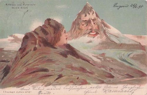 Litho Riffelalp, Matterhorn, Berge mit Gesichtern