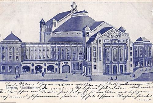 AK des alten Stadttheaters in Barmen (Wuppertal) aus dem Jahr 1905.