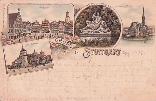 Stuttgart Marktplatz Eberhardsgruppe Skulptur Johanneskirche Altes Schloss Kat. Stuttgart