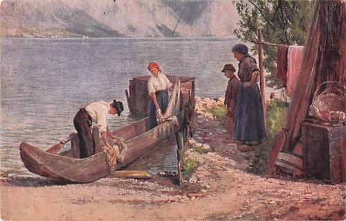 Wien Österreich Josef Straka Fischers Heimkehr Angeln Postkartengemälde