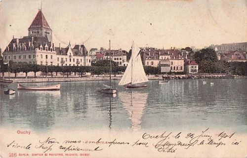 Ouchy am Genfersee in Lausanne, Schweiz, mit dem markanten Château d’Ouchy am Ufer