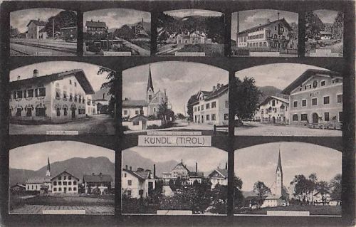 Ansichtskarte Kundl /Tirol, Bahnhof, Gasthof Auerwirt, Gasthöfe Neuwirt und Post, Ziegelei-Fabrik, Dampf-Bierbrauerei
