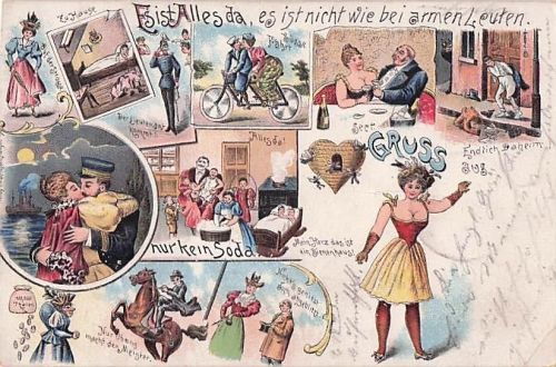 Lithografie-Ansichtskarte (Scherzkarte / Kitschkarte)
