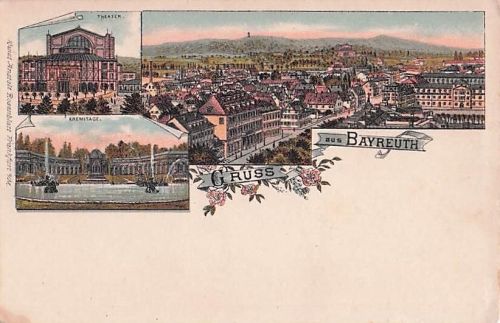 Lithographie Bayreuth, Teilansicht, Theater, Eremitage