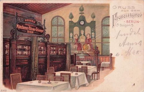 Lithographie-Ansichtskarte mit dem Titel „Gruss aus dem Franziskaner“