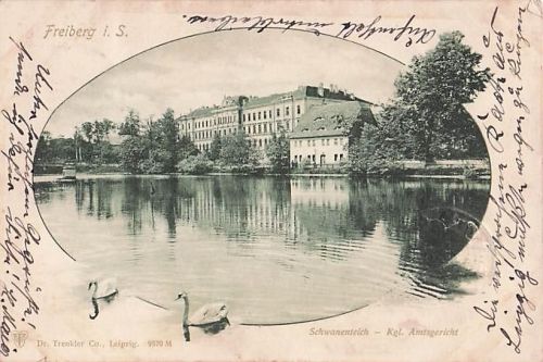 Ansichtskarte / Postkarte Freiberg in Sachsen, Schwanenteich, Kgl. Amtsgericht