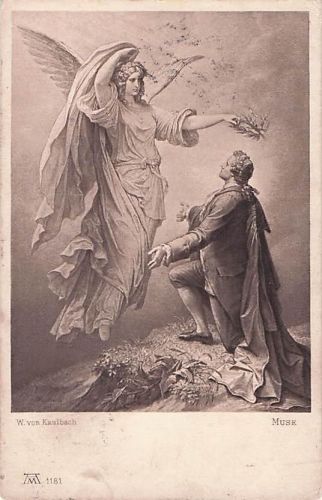 Künstler Ansichtskarte / Postkarte Kaulbach, Muse, Frau als Engel, Mann