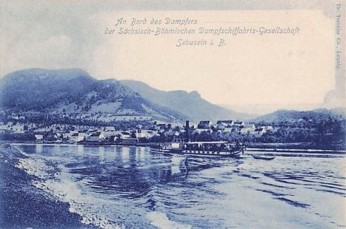 Ansichtskarte: „An Bord des Dampfers… Sebusein i. B.“ – Dr. Trenkler, ca. 1905