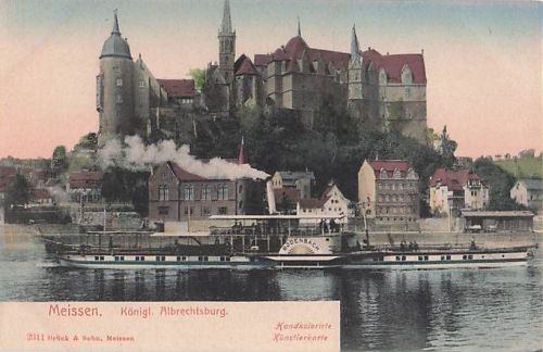Ansichtskarte Meissen, Elbdampfer Bodenbach vor Albrechtsburg und Dom