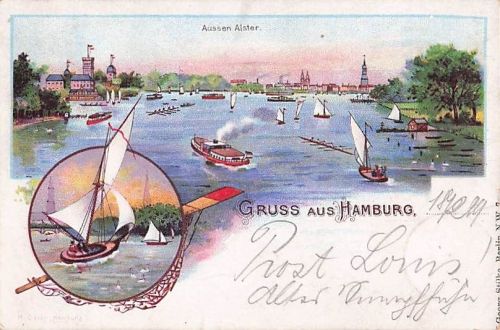 AK Hamburg 1898 Aussen-Alster Litho Postkarte gelaufen nach Hedwigsburg