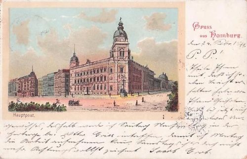Lithographie Hamburg-Neustadt, Vorderansicht der Hauptpost