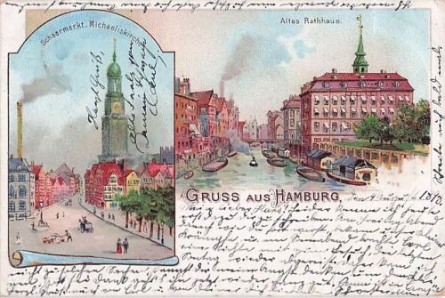 Alte AK Hamburg 1898 Litho Michel Schaarmarkt Altes Rathaus gelaufen Reichspost