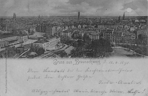 AK Braunschweig 1898 Totalansicht Panorama Postkarte Stempel Hedwigsburg Rittergut