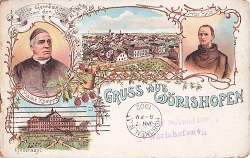 Gruß aus Wörishofen“-Jugendstil-Postkarte Lithografie