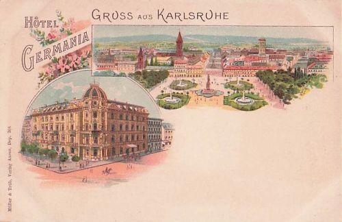 Postkarte Karlsruhe in Baden, Hotel Germania, Stadtansicht