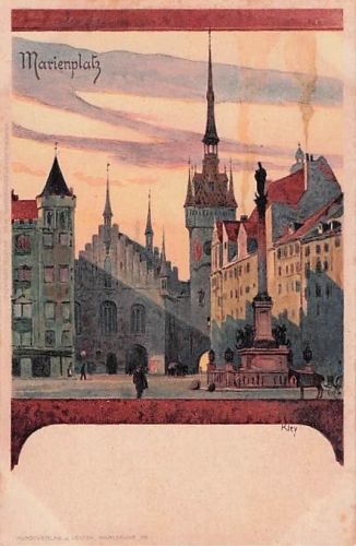 Litho Postkarte Karlsruhe Marienplatz Künstlerkarte sign. KLEY um 1900