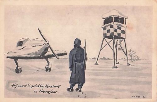 AK Weihnachten Niederlande 1952 Militär Wachturm Flugzeug Den Haag Stempel