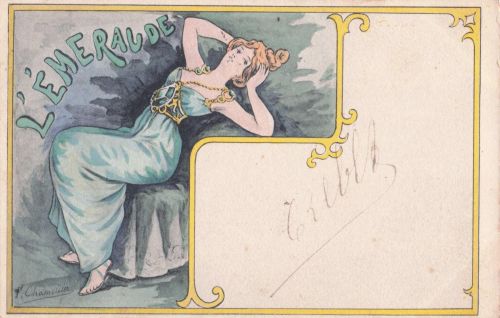 CHAMOUIN, KÜNSTLER SIGNIERT, JUGENDSTIL, C L'EMERALDE, Vintage-Postkarte