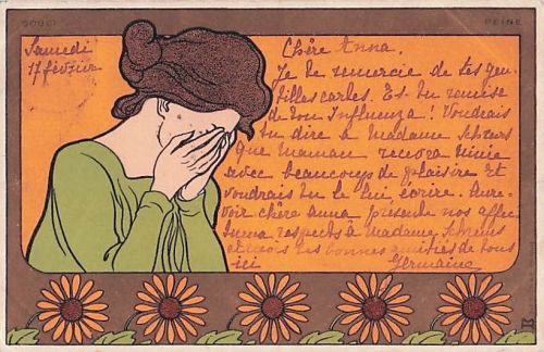 Jugendstil Titel „Souci / Peine“ (Ringelblume / Schmerz) aus dem Jahr 1898 des belgischen Künstlers Henri Meunier.