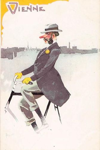 Alte Künstlerpostkarte M. Munk Wien Vienne Karikatur Dandy Fahrrad Jugendstil