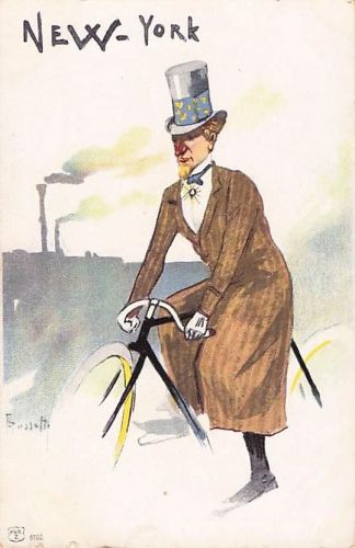 Alte AK Fossati 1902 Fahrrad Serie New York Jugendstil Künstlerkarte ungelaufen