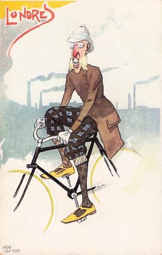 Alte Künstlerpostkarte Caricature Londres England Radfahrer ca. 1900