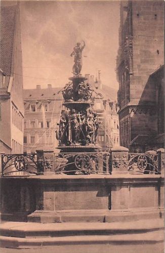 Alte AK Nürnberg Tugendbrunnen Lorenzer Platz historische Ansichtskarte ca. 1900