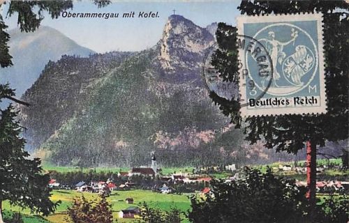 AK Oberammergau mit Kofel 1922 • Sonderstempel Passionsspiele • Ottmar Zieher