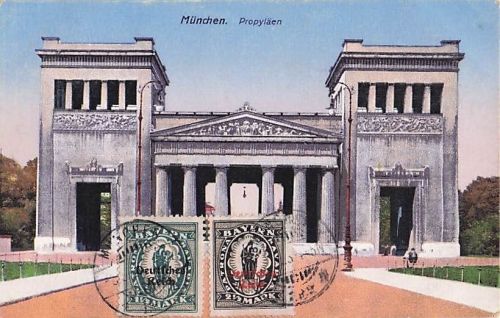 Alte AK München Propyläen ca. 1910 - Gelaufen mit 2M Bayern & Deutsches Reich