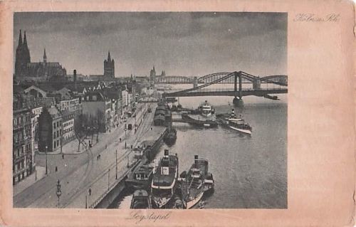 Alte Ansichtskarte Köln am Rhein – Leystapel mit Dom & Hohenzollernbrücke