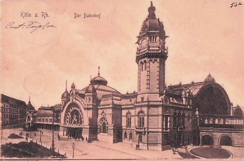 Alte AK Köln a. Rh. Der Bahnhof Hauptbahnhof ca. 1900 Historisch Uhrturm gelaufen