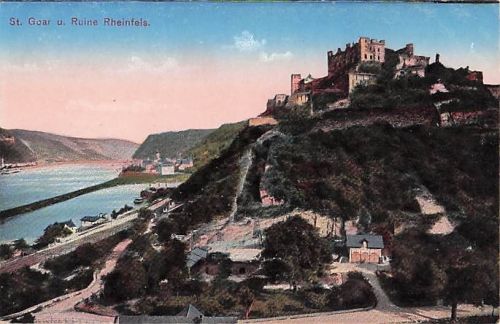 Ansichtskarte St. Goar, Teilansicht mit der Ruine Rheinfels