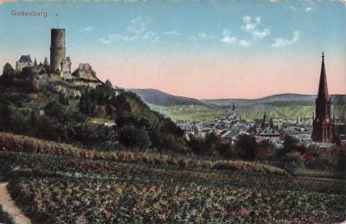 Alte Ansichtskarte Bad Godesberg – Panorama mit Burg & Kirche (um 1910)