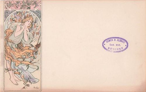 Original Mucha Postkarte La Poésie um 1900 Jugendstil Art Nouveau Champenois