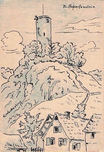 Alte Künstlerpostkarte Kiedrich Rheingau Burg Ruine Scharfenstein gezeichnet AK