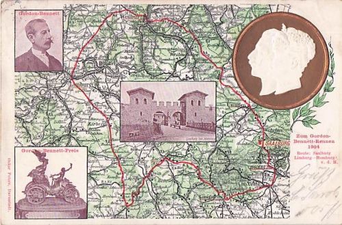 Seltene Litho PK Gordon Bennett Rennen 1904 Taunus-Rundkurs Kaiser Wilhelm II