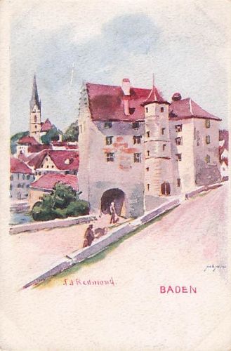 Alte Künstlerkarte Baden AG Schweiz – Landvogteischloss – J. Redmond Litho um 1900
